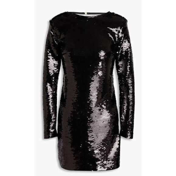 FRAME Mini Dress Women's XL Black Sequined Lined Cotton Long Sleeve Backless - Picture 7 of 9